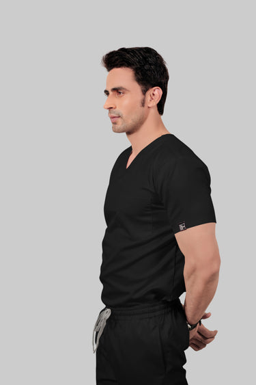 Stretchable (2Way) Male Black V-Neck With Straight Pant Scrub Set