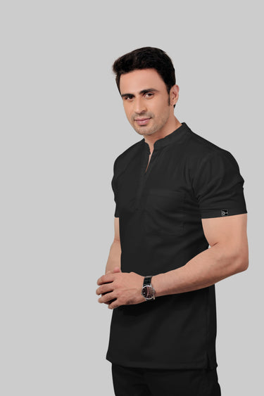 Stretchable (2Way) Male Black Mandarin Neck Scrub Top