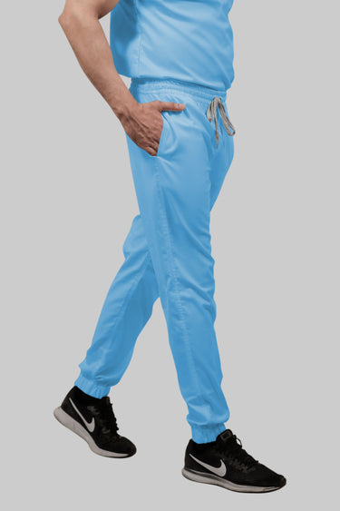 Stretchable (2Way) Female Light Blue Mandarin Neck With Jogger Scrub Scrub Set