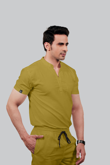 Stretchable (2Way) Male Mustard Mandarin Neck Scrub Top