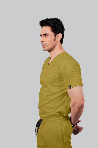 Stretchable (2Way) Male Mustard V-Neck Scrub Top