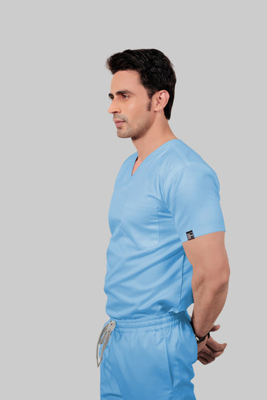 Stretchable (2Way) Male Light Blue V-Neck With Jogger Scrub Set