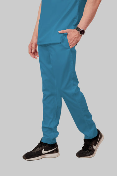 Stretchable (2Way) Male Peacock Blue Straight Scrub Pant