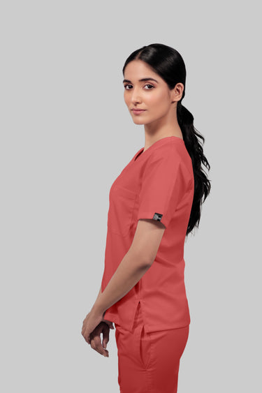 Stretchable (2Way) Female Peach V-Neck With Jogger Set