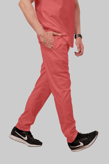 Stretchable (2Way) Male Peach V-Neck With Straight Pant Scrub Set