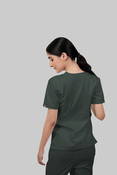 Stretchable (2Way) Female Bottle Green V-Neck Scrub Top