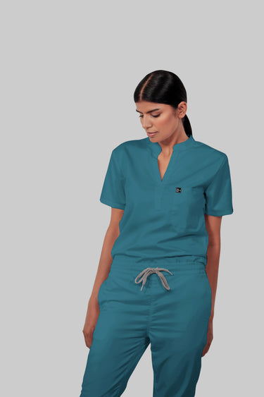 Stretchable (4Way) Female Peacock Blue Straight Scrub Pant