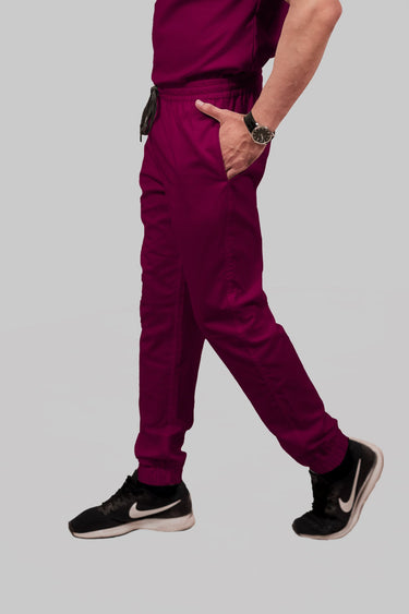 Stretchable (4Way) Female Wine Mandarin Neck With Jogger Scrub Set
