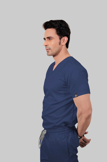 Stretchable (2Way) Male Navy Blue V-Neck With Jogger Scrub Set