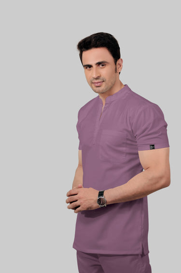 Stretchable (2Way) Male Lilac Mandarin Neck With Straight Pant Scrub Set