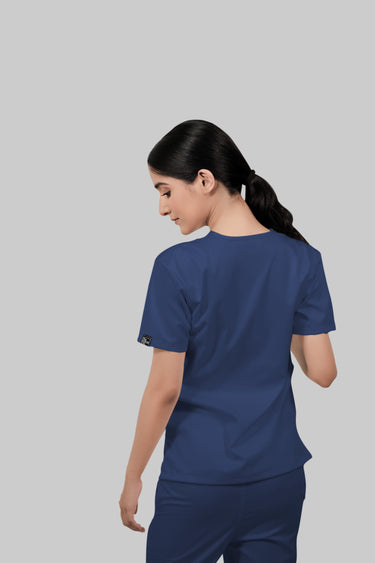 Stretchable (4Way) Female Royal Blue V-Neck Scrub Top