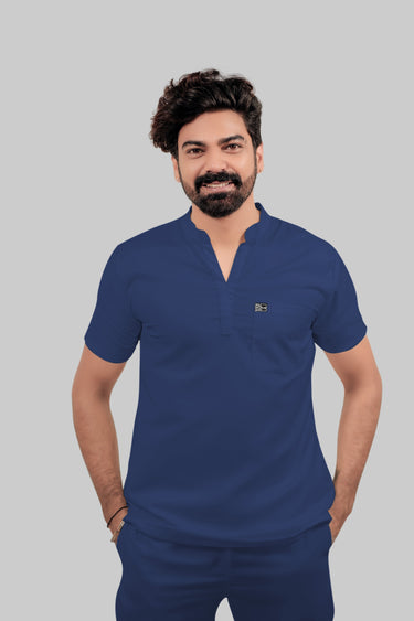 Stretchable (4Way) Male Mandarin Neck Royal Blue Scrub Top