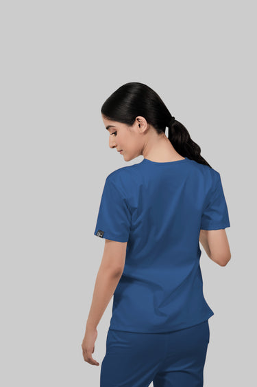Stretchable (2Way) Female Steel Blue V-Neck With Jogger Scrub Set