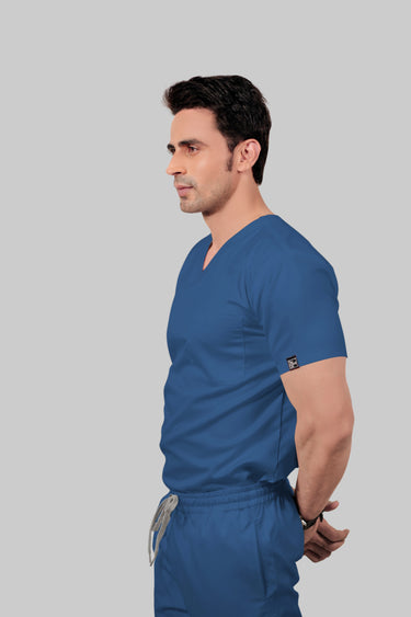 Stretchable (2Way) Male Steel Blue V-Neck With Jogger Scrub Set