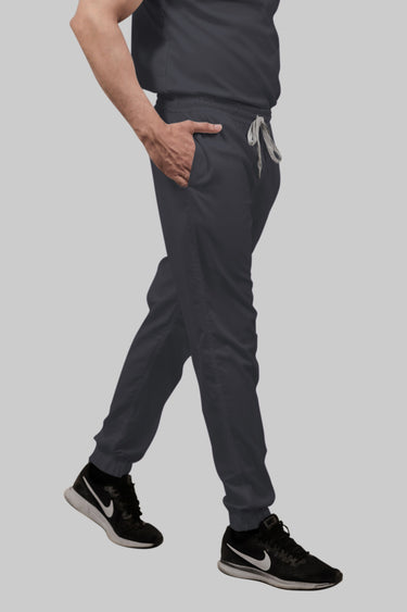 Stretchable (2Way) Female Dark Gray Mandarin Neck With Jogger Scrub Set