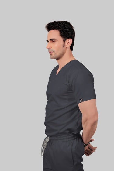 Stretchable (2Way) Male Dark Gray V-Neck With Straight Pant Scrub Set