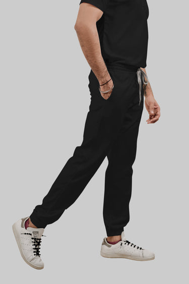 Stretchable (4Way) Female Black Mandarin Neck With Jogger Scrub Set