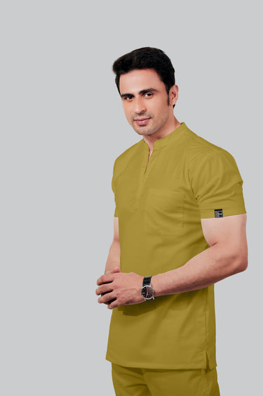 Stretchable (2Way) Male Mustard Mandarin Neck Scrub Top