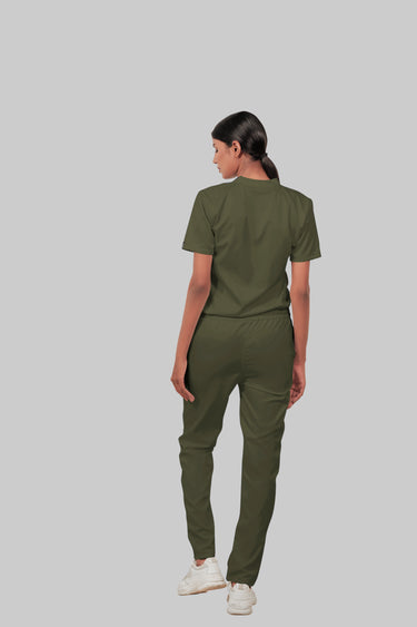 Stretchable (4Way) Female Olive Green Straight Scrub Pant