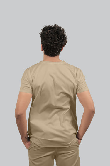 Stretchable (4Way) Male V Neck Beige Scrub Top