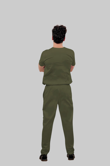 Stretchable (4Way) Male Olive Green Mandarin Neck with Straight Pant Scrub Set