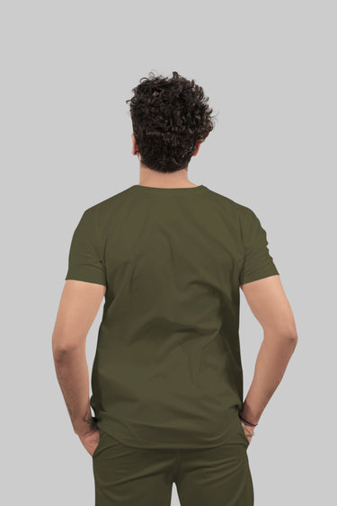 Stretchable (4Way) Male V-Neck Olive Green Scrub Top
