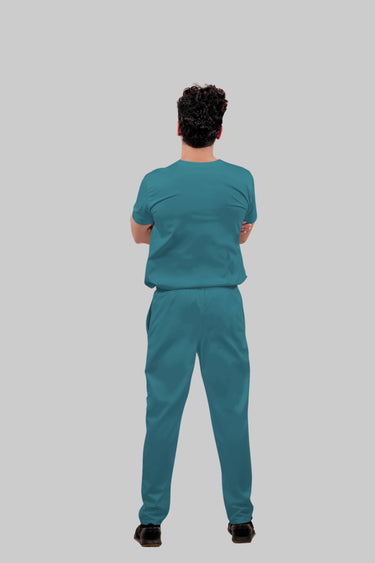 Stretchable (4Way) Male Peacock Blue Mandarin Neck with Straight Pant Scrub Set