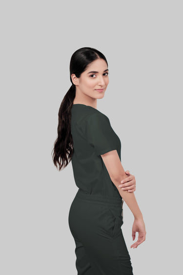 Stretchable (2Way) Female Bottle Green V-Neck Scrub Top
