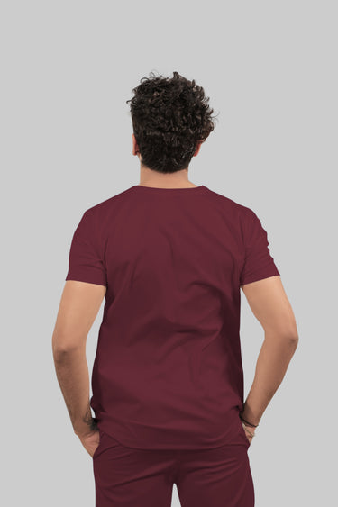 Stretchable (4Way) Male V-Neck Burgundy Scrub Top