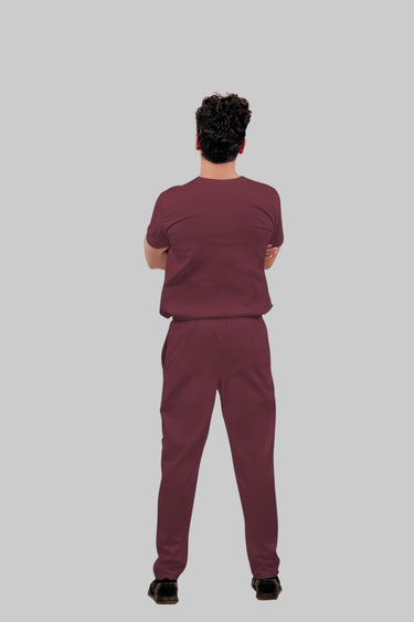 Stretchable (4Way) Male Burgundy Mandarin Neck with Straight Pant Scrub Set