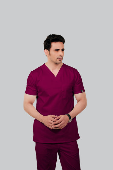 Stretchable (4Way) Male Wine V-Neck Scrub Top