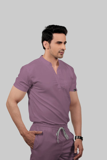 Stretchable (2Way) Male Lilac Mandarin Neck With Jogger Scrub Set