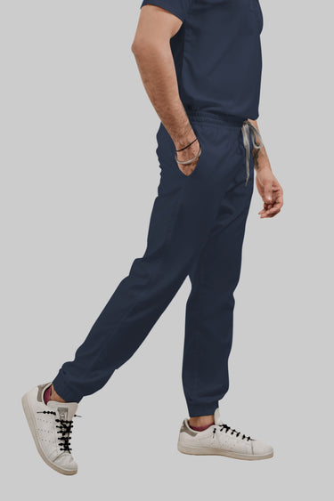 Stretchable (4Way) Male Navy Blue Mandarin Neck with Jogger Scrub Set