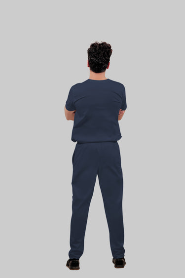 Male (4Way) Navy Blue Mandarin Neck with Straight Pant Scrub Set