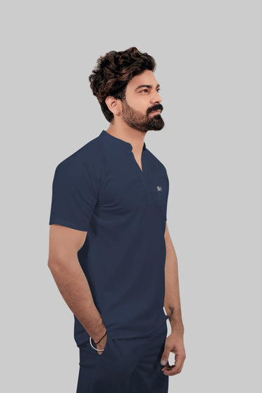 Stretchable (4Way) Male Mandarin Neck Navy Blue Scrub Top