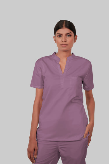 Stretchable (2Way) Female Lilac Mandarin Neck With Straight Pant Scrub Set