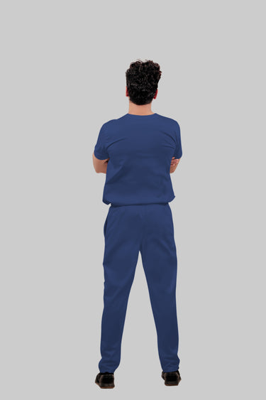 Stretchable (4Way) Male Royal Blue Mandarin Neck with Straight Pant Scrub Set