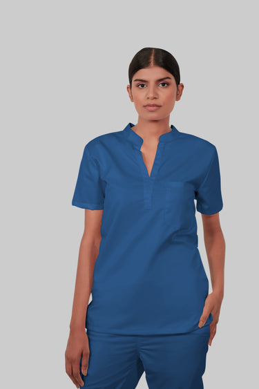 Stretchable (2Way) Female Steel Blue Mandarin Neck Scrub Top