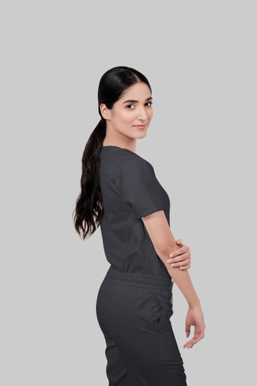 Stretchable (2Way) Female Dark Gray V-Neck Scrub Top