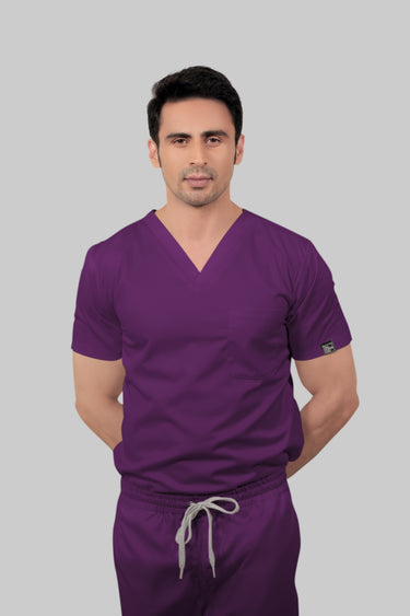 Stretchable (2Way) Male Purple V-Neck With Jogger Scrub Set