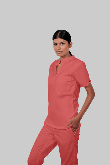 Stretchable (2Way) Female Peach Mandarin Neck Scrub Top