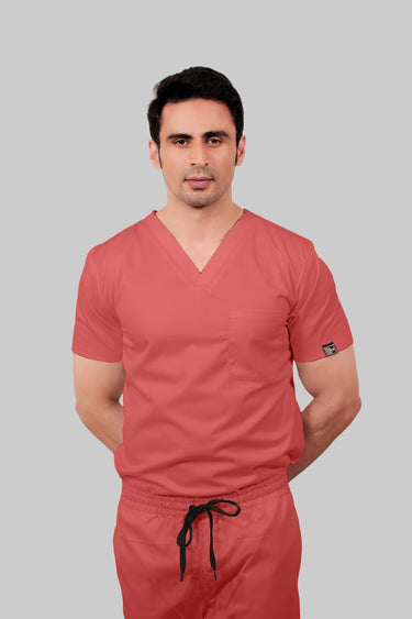 Stretchable (2Way) Male Peach V-Neck Scrub Top