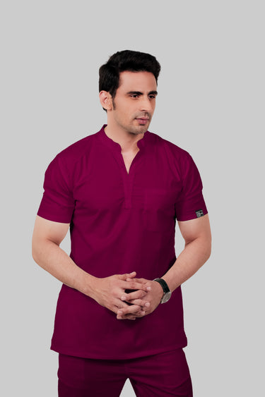 Stretchable (2Way) Male Wine Mandarin Neck Scrub Top