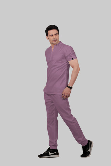 Stretchable (2Way) Male Lilac Mandarin Neck With Jogger Scrub Set