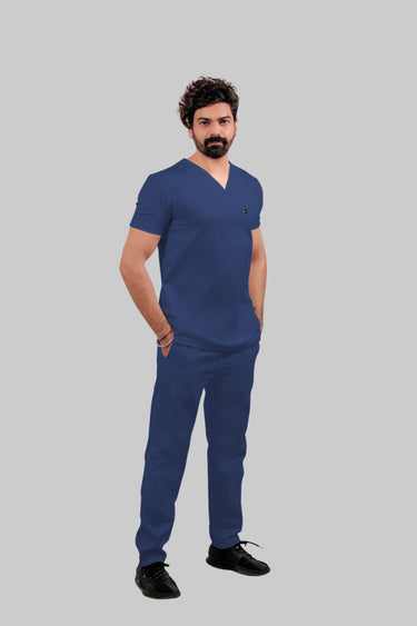Stretchable (4Way) Male Royal Blue V-Neck With Straight Pant Scrub Set