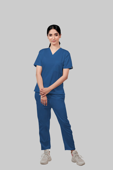 Stretchable (2Way) Female Steel Blue Straight Scrub Pant