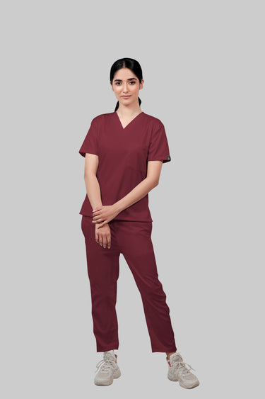 Stretchable (2Way) Female Maroon Straight Scrub Pant