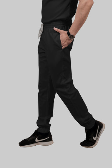 Stretchable (2Way) Male Black V-Neck With Jogger Scrub Set