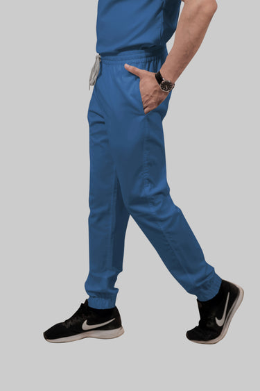 Stretchable (2Way) Male Steel Blue V-Neck With Jogger Scrub Set