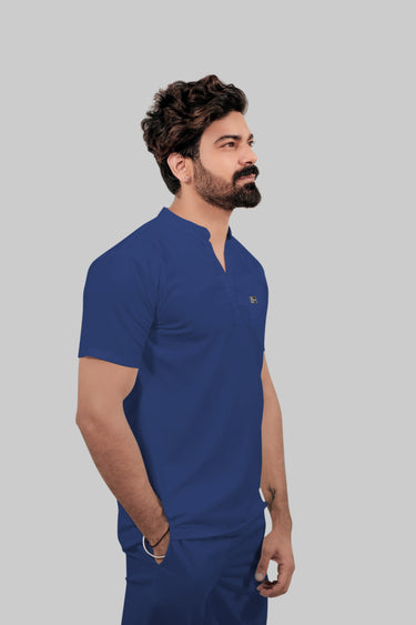 Stretchable (4Way) Male Royal Blue Mandarin Neck with Straight Pant Scrub Set